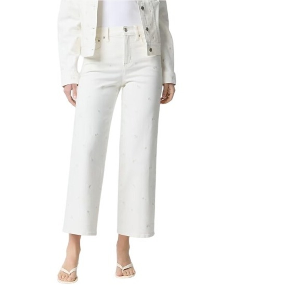 J.Crew Wide Leg Crop Jeans All Day Stretch Embroidered Floral Ivory‎ Size 31 NWT